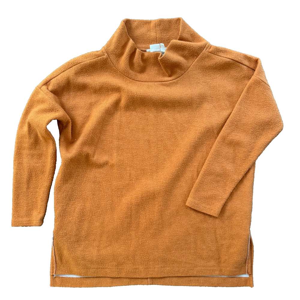 Anthropologie Theresa Tunic Top XS Pumpkin Orange Cowl Neck Ribbed Sweater